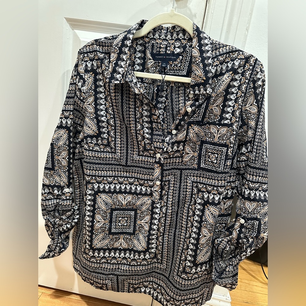 Tommy Hilfiger Black & Cream Paisley Patchwork Button-Down Shirt